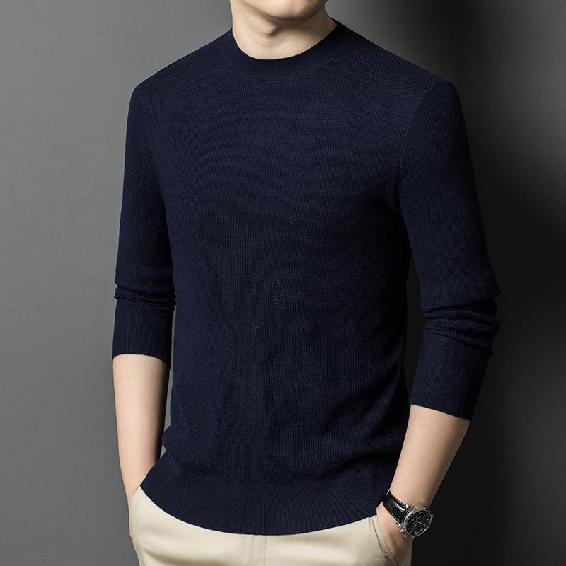 Autumn And Winter Waffle Jacquard Knitted Sweater Men'S Semi-Turtleneck Solid Color Thickened Bottoming Sweater Middle-Aged Sweater Men'S Clothing