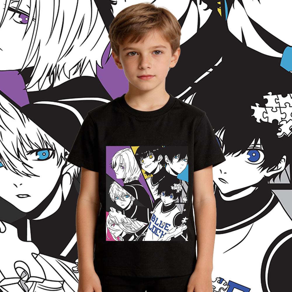 Blue Lock Characters Anime Print Cotton T Shirts for Boys Girls Short Sleeve Kids Casual Summer Tops Soft Children Clothing