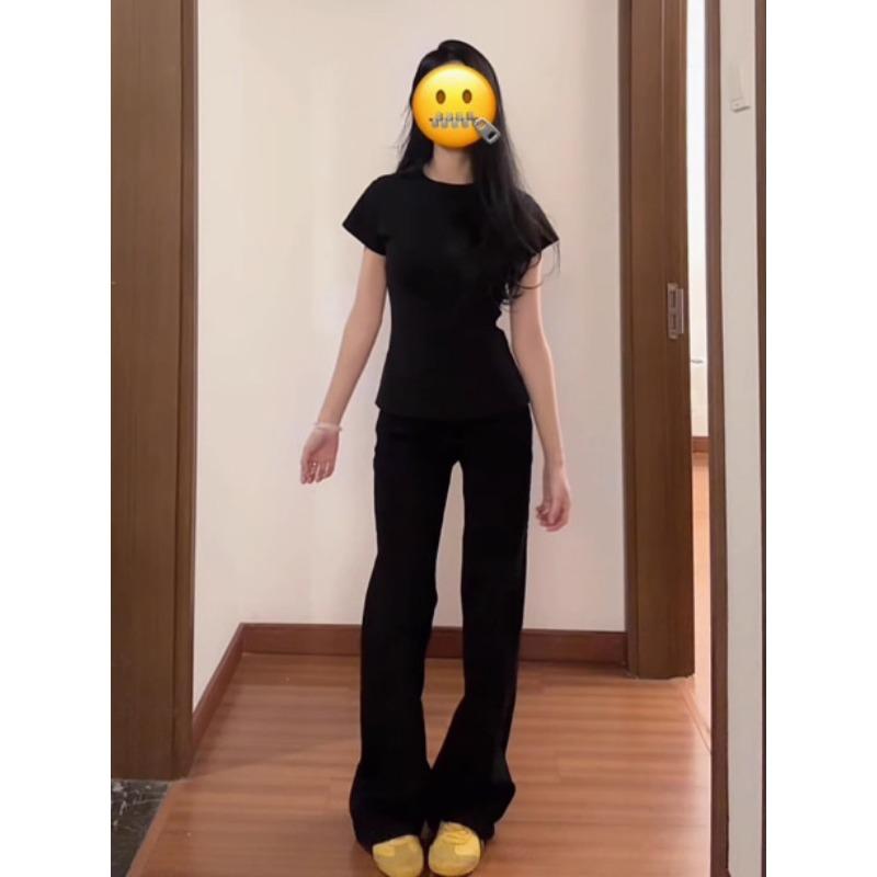 

Черная футболка женская спереди на плечах и талии приталенная с короткими рукавами базовая дизайн горячей девушки новая летняя приталенная нижнее белье S чёрный