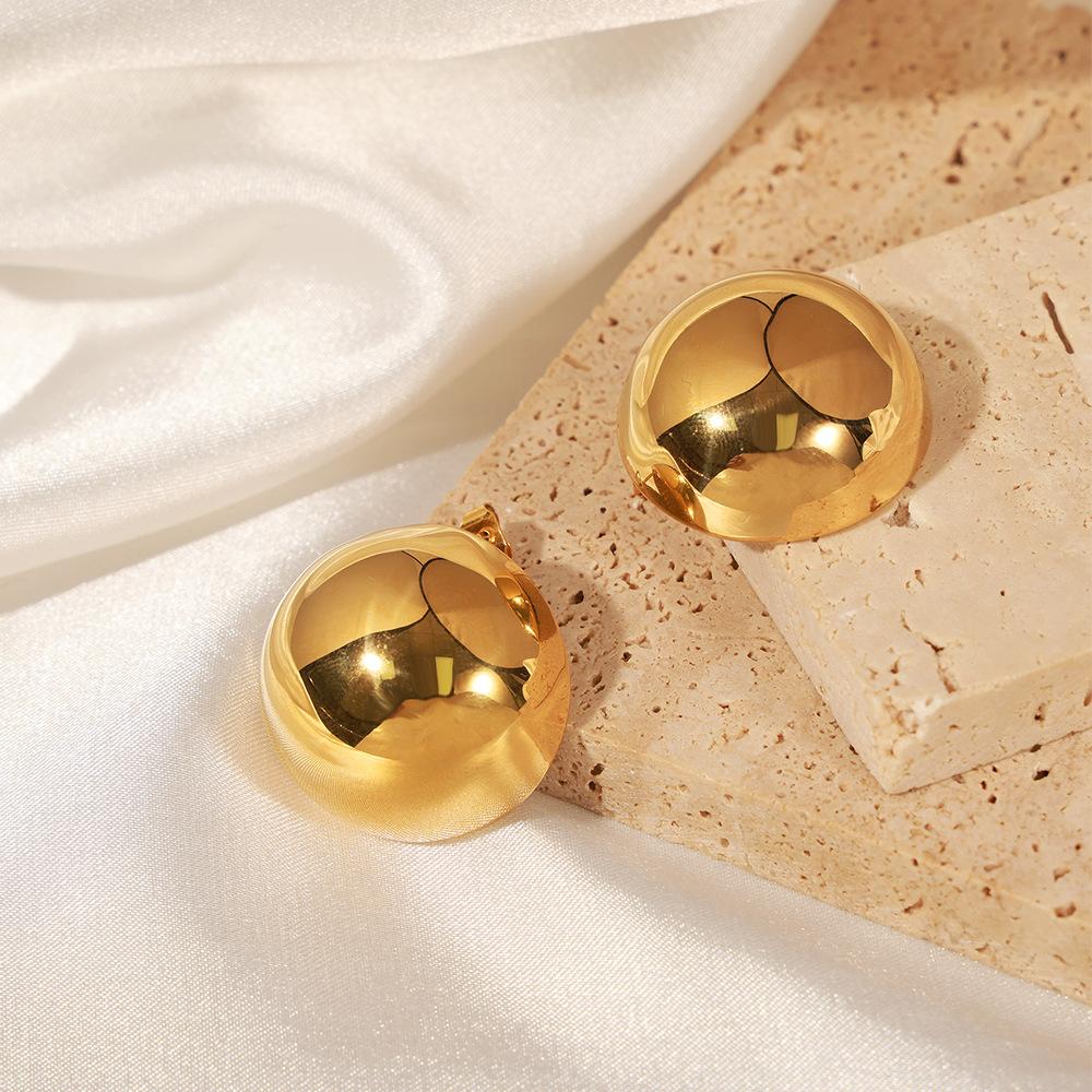 Metal Smooth Big Oval Stud Earrings for Women Exaggerated Hollow Ball Geometric Ear Buckle Earring Jewelry Gift