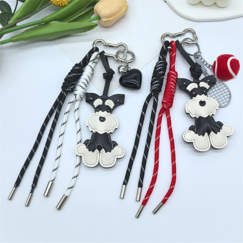 Cute PU Leather Schnauzer Bag Pendant Fashion Nylon Woven Rope Backpack Hanging Bags Accessories