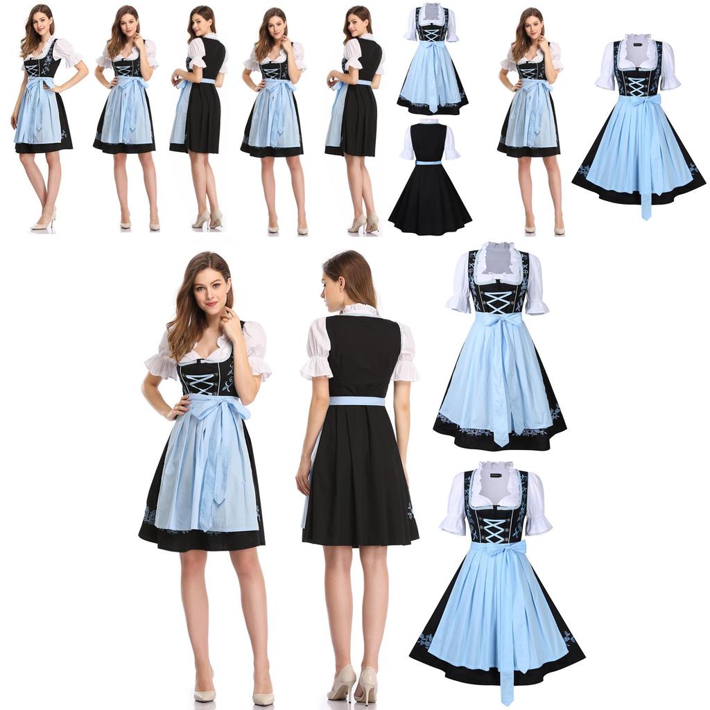 Elegant Women Traditional Floral Dirndl Dress Set For Oktoberfest Celebrations