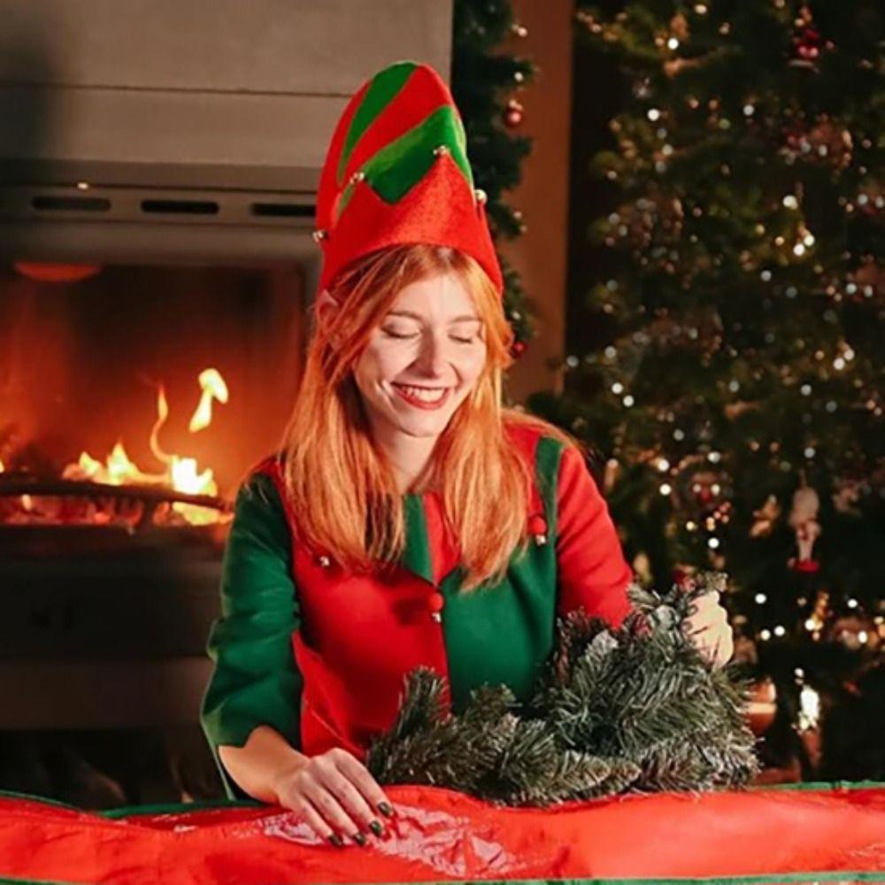 Ball Christmas Hat Green Santa Elf Hat Outdoor Stripe Xmas Cap  Girls