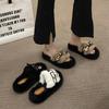 Internet celebrity black European wool slippers women wear 2025 autumn and winter new high-end thick-soled cotton slippers