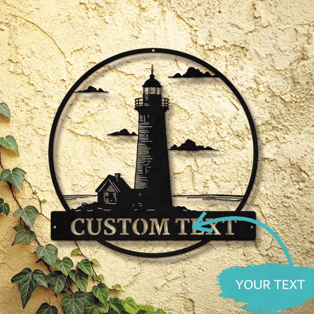 

Custom Lighthouse Metal Sign Nautical Wall Art Beach House Decor S чёрный