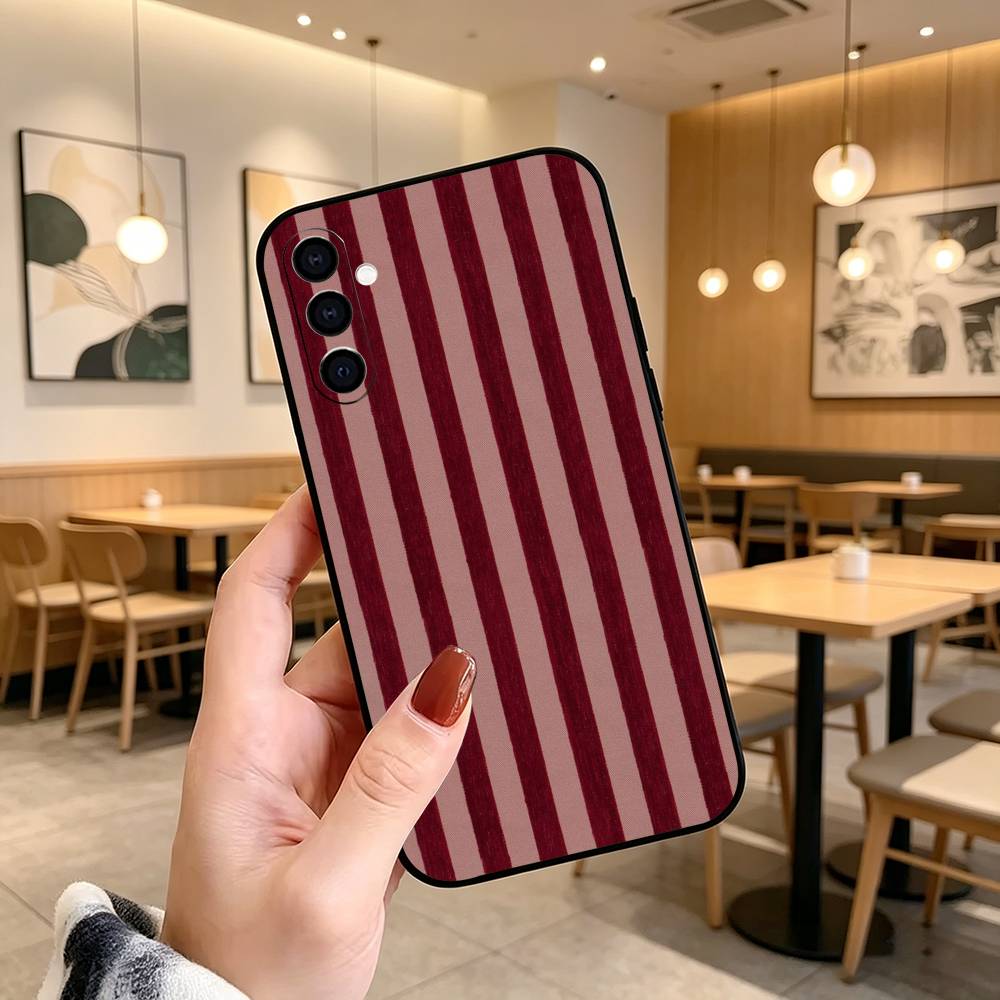 Bordeaux Weiß gestreiftes Muster Handyhülle Für Samsung Galaxy A73,A72,A71,A70,A53,A52,A51,Andere Weiche Schwarze Hülle