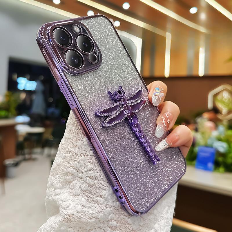 

Подходит для Apple 16 Держатель Стрекозы Чехол для мобильного телефона Блестящий IPhone 15 Pro Гальваническое покрытие ТПУ Противоударный 14 Защитный чехол 13 iPhone16