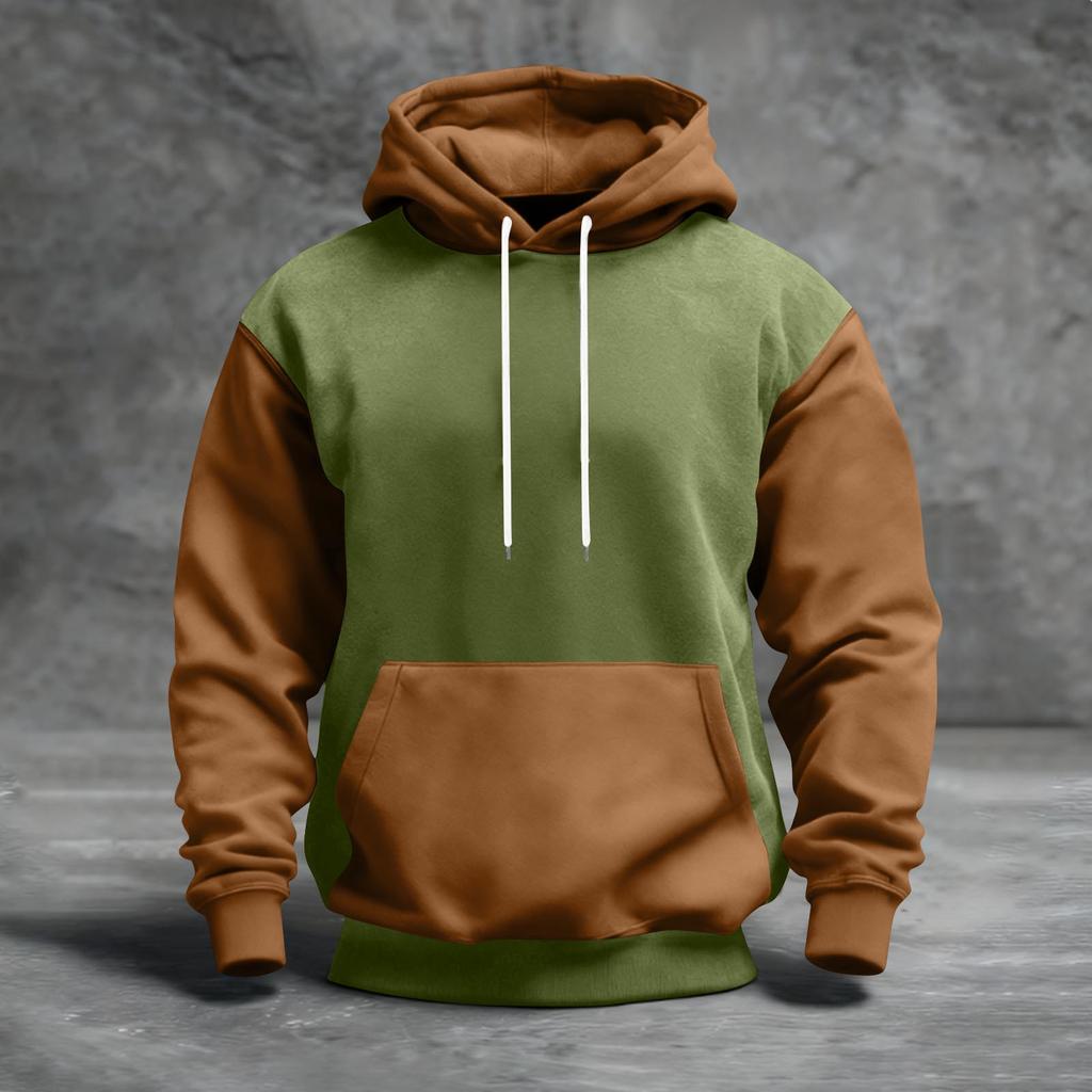 Men's Color Blocked Hooded Sweatshirt With Pockets Casual And Comfortable