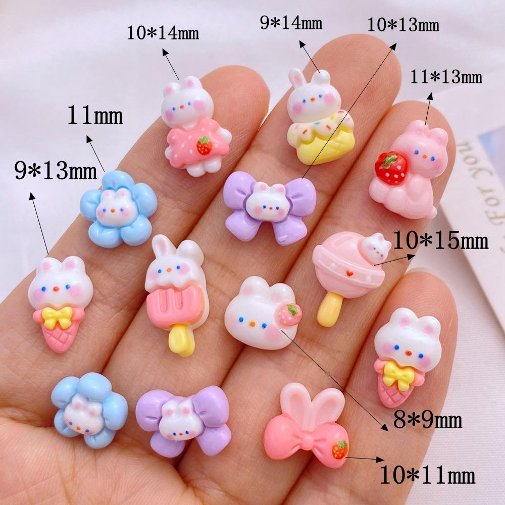 20Pcs New Cute Resin Mini Cartoon Rabbit Series Flat Back Manicure Parts Embellishments For Hair Bows Accessories