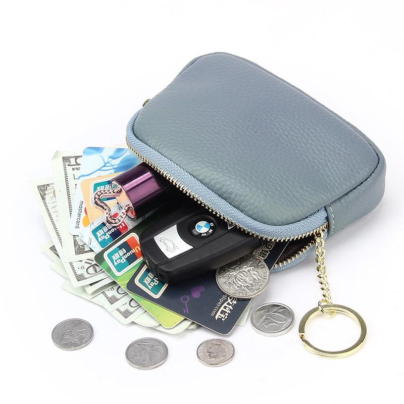 Women's Genuine Leather Mini Zipper Wallet: First Layer Cowhide Keychain Card & Coin Purse