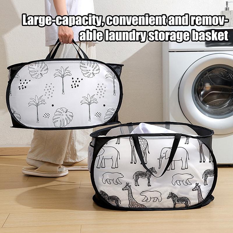 1Pc Cartoon Foldable Laundry Basket Large Capacity Organizer Basket For Household Dirty Clothes Nylon Mesh Bag For Toy Storage