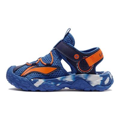 Li Ning Kinder Sport Lifestyle Serie Synthetisches Leder Stoff Vielseitige Modeschuhe Atmungsaktive Low-Top Sandalen Kindersandalen Blau YKKS016-11