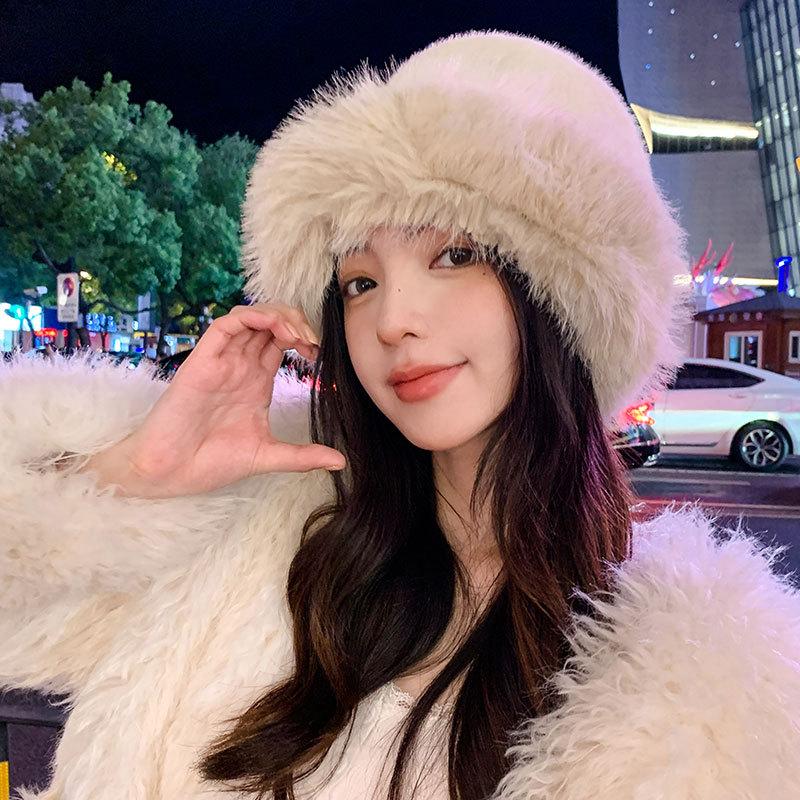 

Fashion plush ear protection warm fisherman hat children wide brim show face small fox hair winter cold thickened bucket hat M (56-58cm), fashionable and versatile