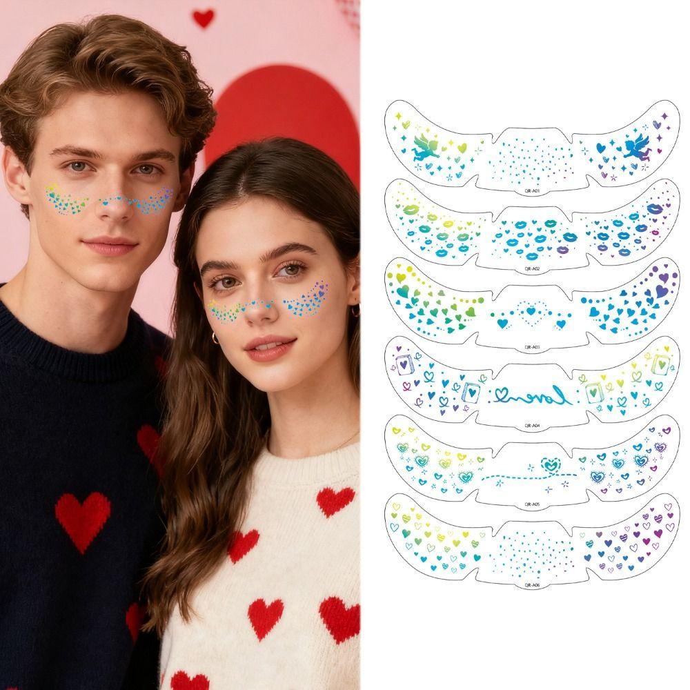 6pcs Waterproof Face Temporary Tattoos Long Lasting Makeup Stickers  Valentine's Day