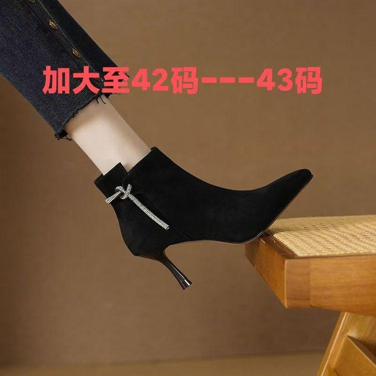 Comfortable high-heeled short boots autumn and winter new thin-heeled pointed thin boots temperament soft leather matte leather boots