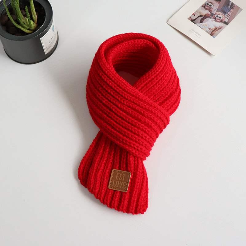 

Unisex Winter Knit Scarf for Babies - Thick Korean Style with Leather Patch, Windproof and Versatile Neck Warmer красный