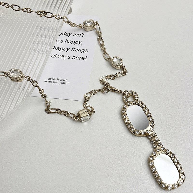 Casual Versatile Zircon Square Glasses Pendant Necklace Accessories Women's Sweater Chain Exaggerated Necklace Women's