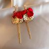 2024 Exquisite High-End Retro Silver Needle Red Heart Flower Earrings for Women