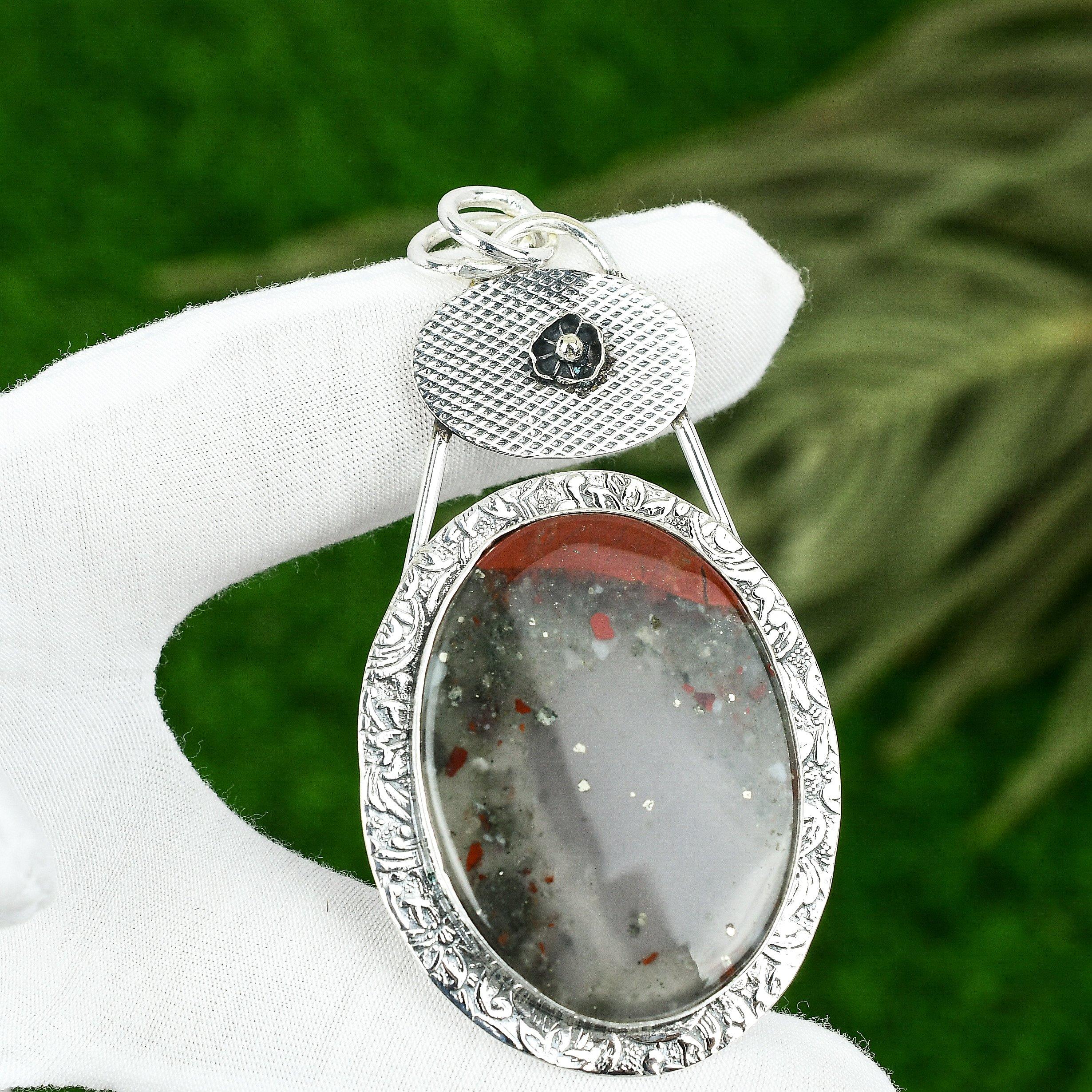 Mothers day Sale 925 Silver Oval Natural Tabu Jasper Wife Bezel Birthday Pendant