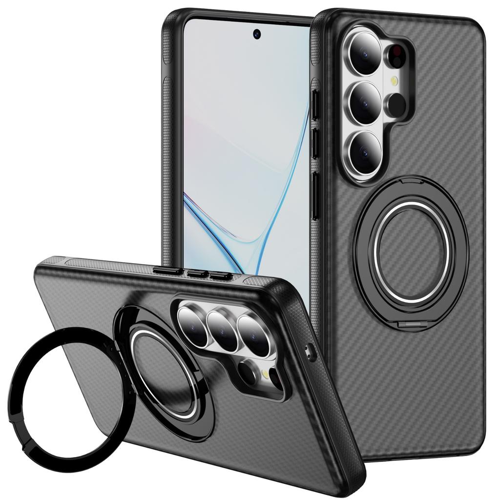 Applicable to Samsung S26Ultra fulcrum carbon fiber pattern magnetic mobile phone case S25Ultra gear bracket S24U cover