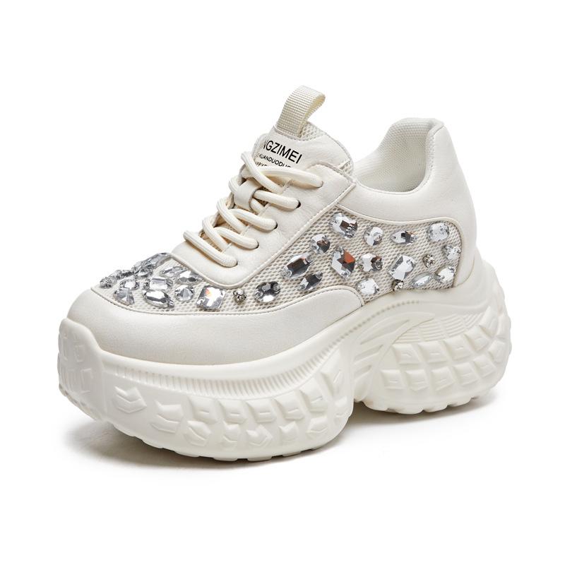 

8522 Женские туфли для папы со стразами: Увеличивающие рост, толстая подошва, дышащие, на лето и осень 2024 года. 39 бежевый