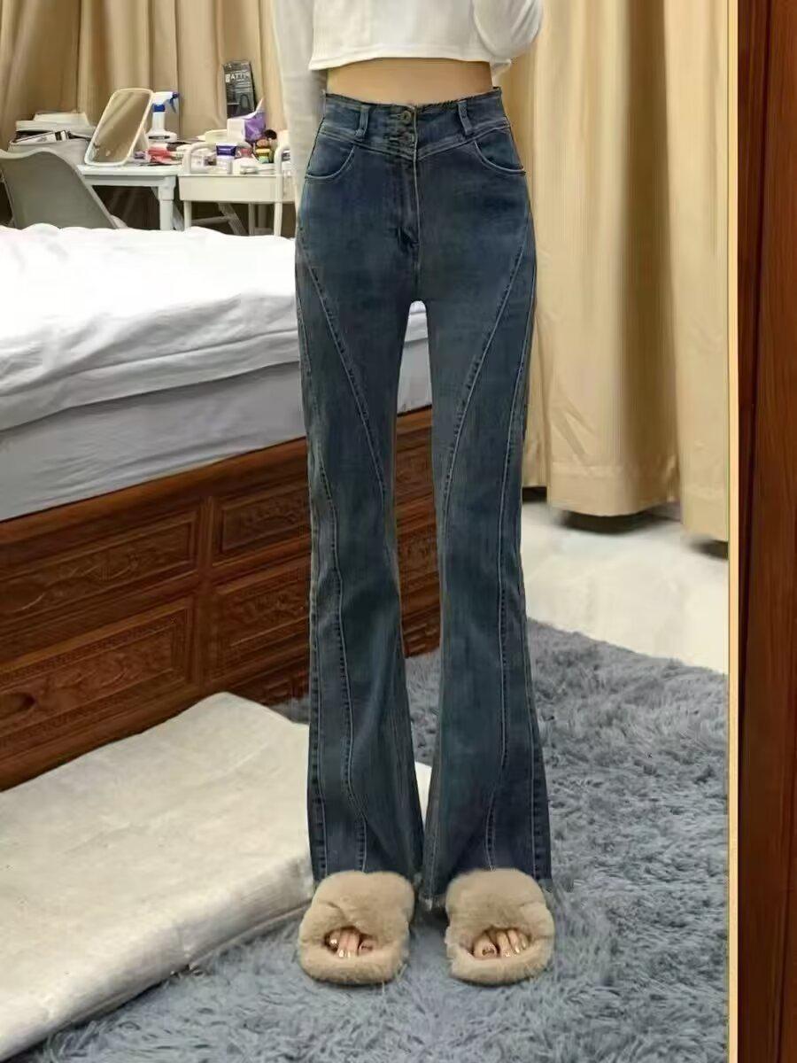 

Женские облегающие расклешенные джинсы с высокой талией весна/лето 2025 г. Extra Large джинсовый/синий