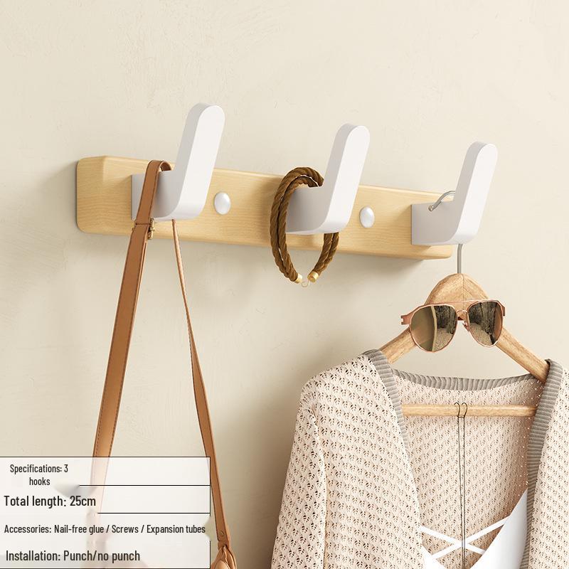 

No-Drill Walnut Hook for Entrance or Hallway - Wall-Mounted Clothes & Hat Rack