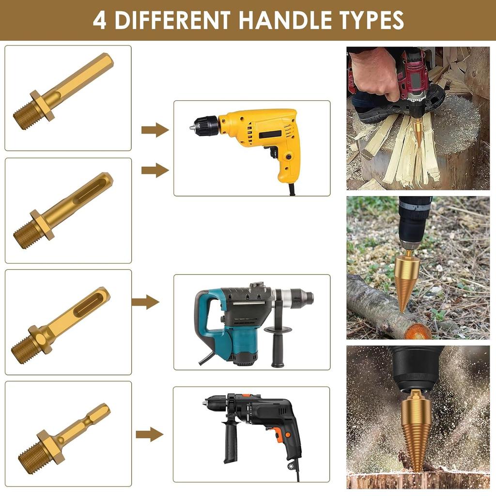 Firewood Drill Bit Set, Easy To Use Fire Wood Splitter Drill Bit Tool, High Efficient Wood Splitting Drill Bit with 4 Replacement Rod, Wear Resistant