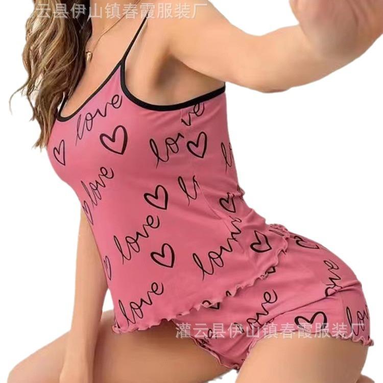 European and American summer women's pajamas two-piece set sexy suspender vest shorts loungewear