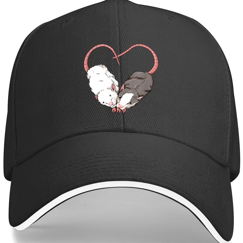 

Cute Rats Heart Love Couple Silhouette Baseball Cap Adjustable Breathable Casual Pet Lovers Hat One Size