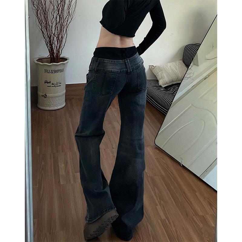 American Retro Low Waisted Jeans for Women's Style Loose and Personalized Spicy Girl Design Washed Micro Flared Pants