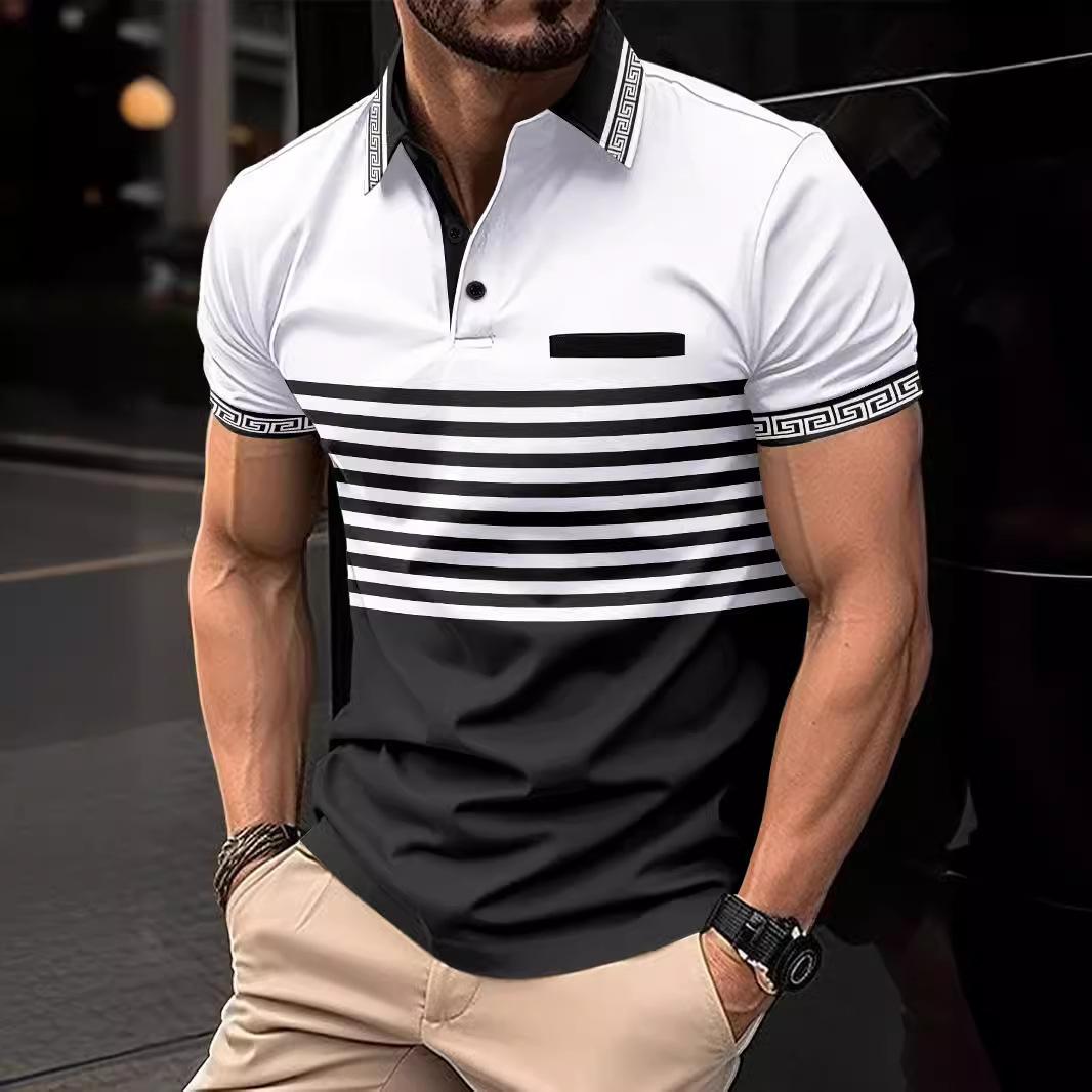 2026 Summer Men s Fashion Loose Short Sleeve T-shirt Polo Shirt Jacquard Thread Collar Lapel Men s Sports Polo M белый