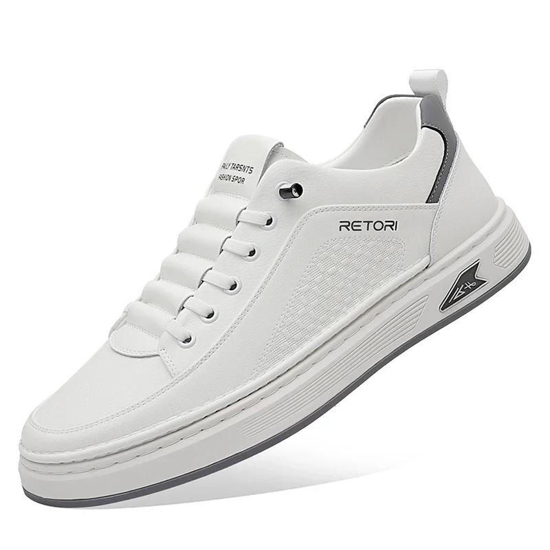 High Quality Mens Casual Shoes Leather Classic White Shoes for Men Business Tenis Masculino Comfort Lace-up Men Running Sneakers