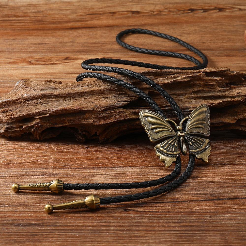 PU Woven Turquoise Feather Necklace Ethnic Style Bronze Butterfly Choker  Men