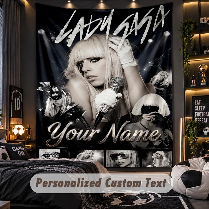 Personalisierte Wandtapisserie, Lady Gaga Individuell Bedruckter Name, Stoff-Wandkunst für Innenraum-Hintergrund