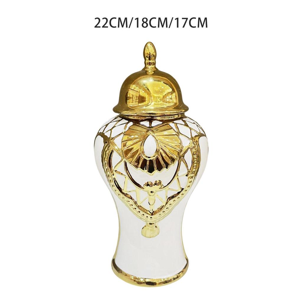 Ceramic Ginger Jar Vase Porcelain Canister Container Ornament with Lid for Centerpiece Display