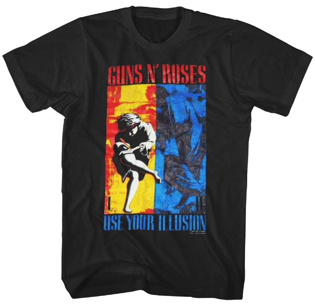 26 Guns N Roses 1991 Lose Your Illusion Camiseta Combo para Hombre Camiseta de Rock Licenciada Negra Camiseta Unisex