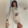 Heart Cut Out Ribbed Knit Tops for Women Autumn Elegant Flare Sleeve Sexy Slim Tops Basic Pullovers Streetwear