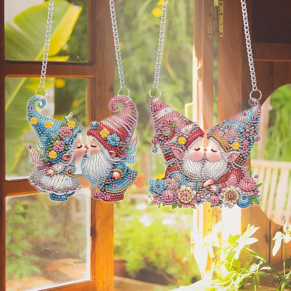 2pcs Gnome 2D Flat DIY Special Shape Hanging Diamond Art Kits Diamond Painting Set Wall Decor for Home & Windows