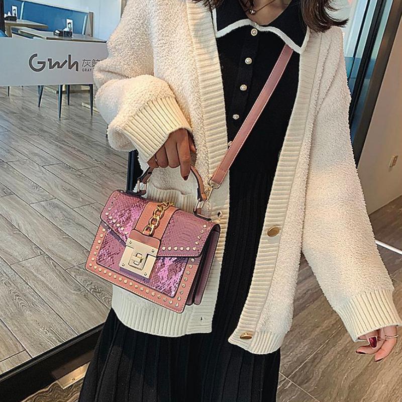 Женские сумки Новые аллигаторные узоры с блестками и заклепками Маленькие квадратные — фото 4