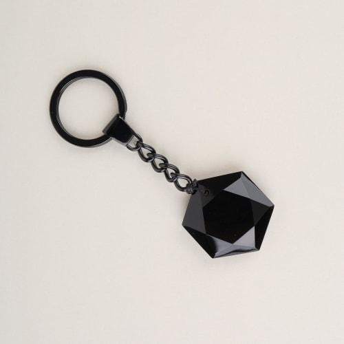 (Coai) Coai Obsidian Hexagram Amulet, Good Luck Charm, Power Stone Keychain Chain