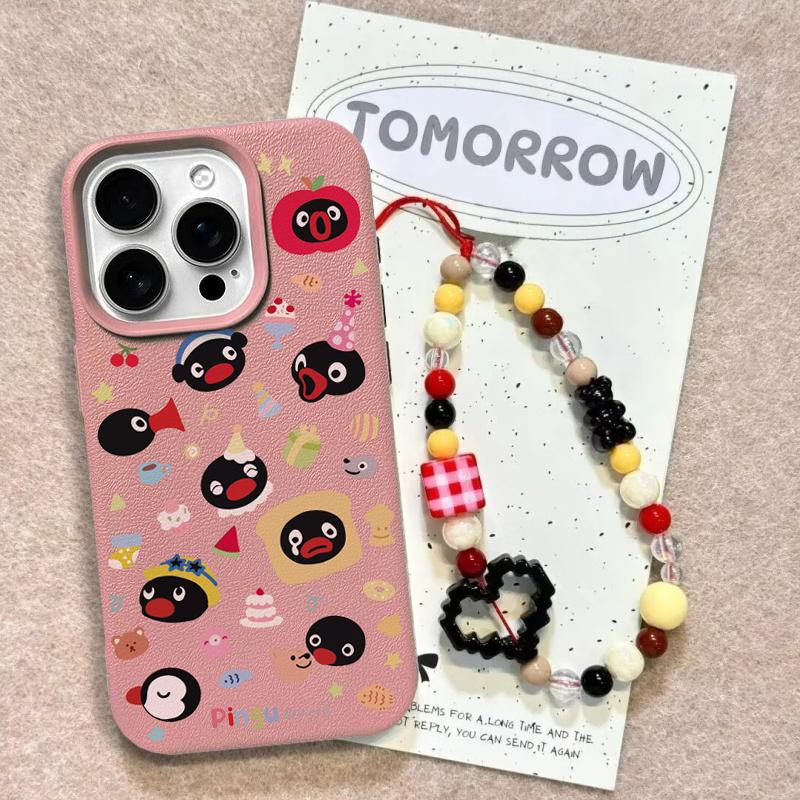 Case For Redmi Note 14 4G 13 12 PRO 5G Plus 11S 13C 14C 12C 12 13 A5 A3 Bracelet Chain Cute Pingu PU Leather Cover