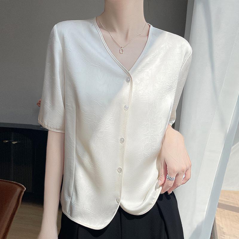 

Cross 2025 Summer Women s V-Neck Short Sleeve Cardigan: Solid Dark Pattern with Loose Fit XXL грязно-белый