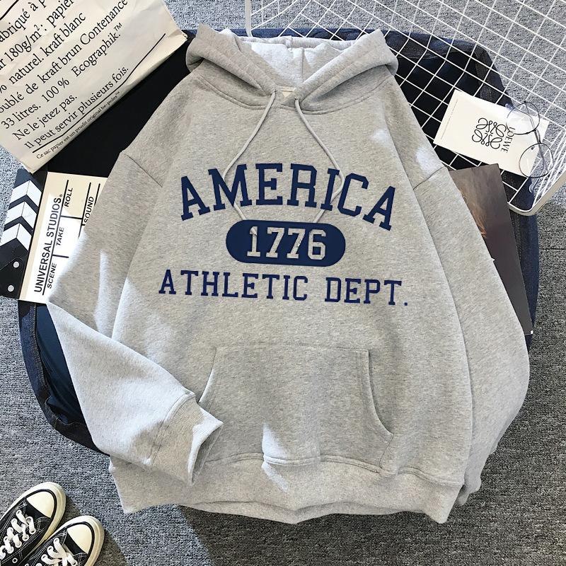 

90s American Style Fashion Hoodies Letter America 1776 Funny Y2k Sweatshirts Women Men Graphic Vintage Hooded Streetwear Clothes S