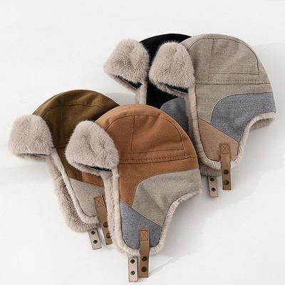 Winter Wildlederstich Pelzohrenklappenmütze mit kastanienbrauner Kappe