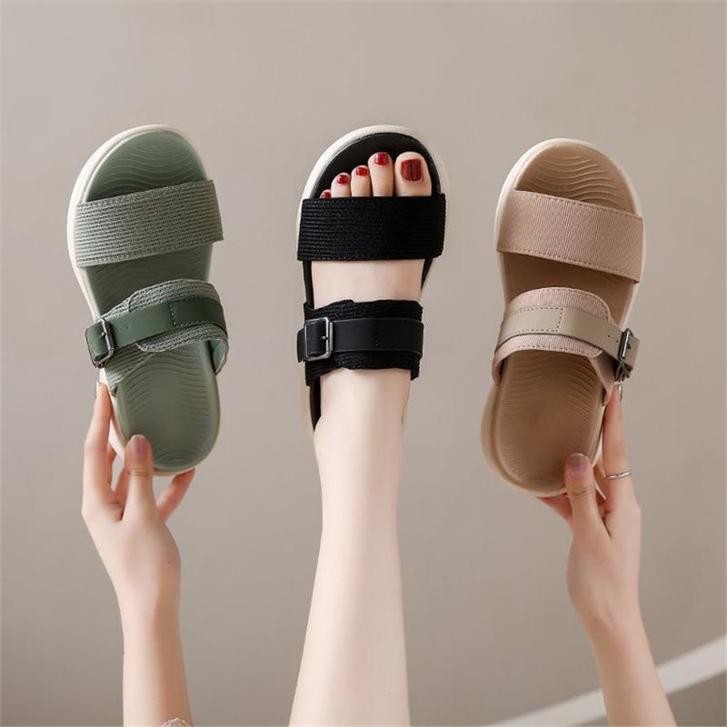 Home Indoor Muffin Platform Slippers Women's Large Size Outer Wear 2024 Autumn New Slope Heel One Pedal Sandals