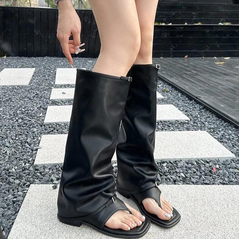 Spring Autumn Clip Toe Sandals Summer Fashion Trend Flats Trouser Legs Boots Casual Dress Street Style Shoes