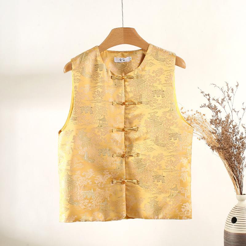 

Жилет ранней весной, высококачественный жаккардовый топ-жилет с дисковой застежкой, женский топ XXXL [Recommended 138-75kg]