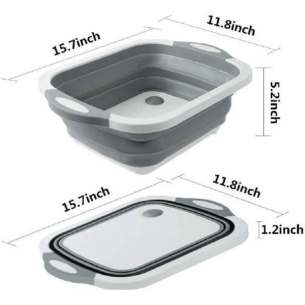 Collapsible Washing Up Bowl, Innovations Multi Function Bowl Drying Rack, Portable Cutting Board, Retractable Drain Washing Basket Basin Vegetable