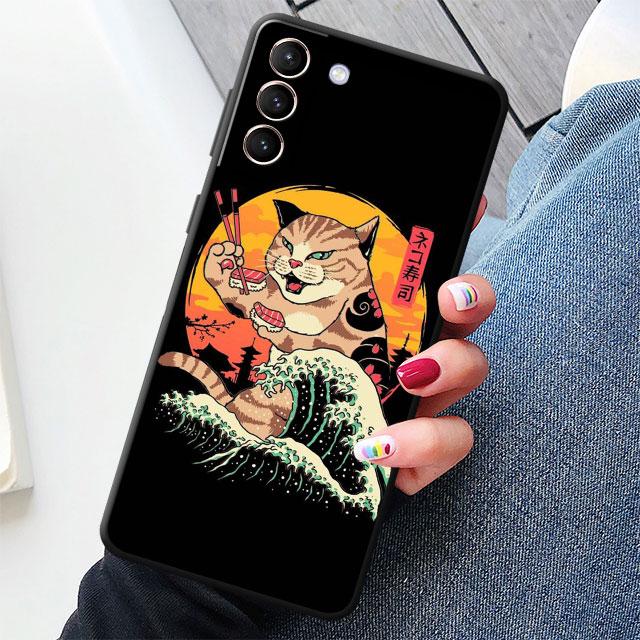 Case For Samsung Galaxy S20 S22 S21 FE S10 S23 Plus S24 Note 20 Ultra 10 Black Soft Phone Shell Great Ramen Wave Japan S24Ultra